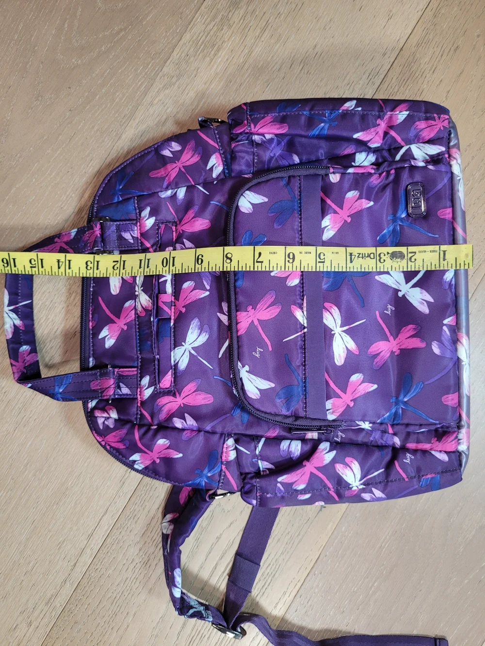 EUC lug Canter Convertible Tote Bag Women's Purple Dragonfly Crossbody Backpack